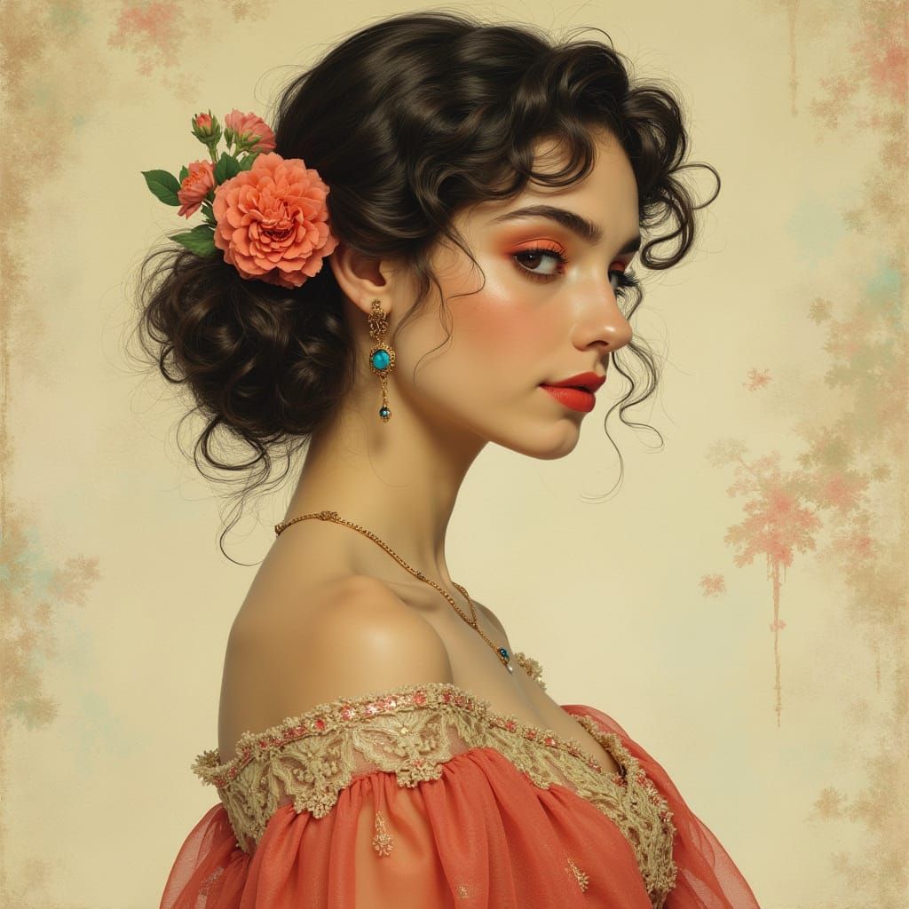Elegant Woman Portrait in Art Nouveau Style