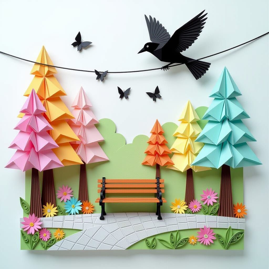 Detailed Paper Art Collage of Park Scene