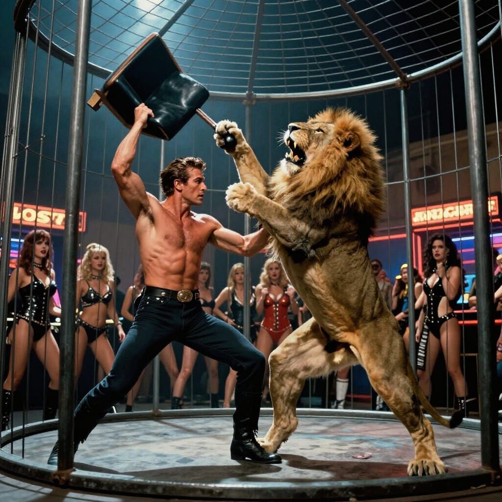 Burt Lancaster Lion Tamer in Intense 80s Fantasy Punk Arcade