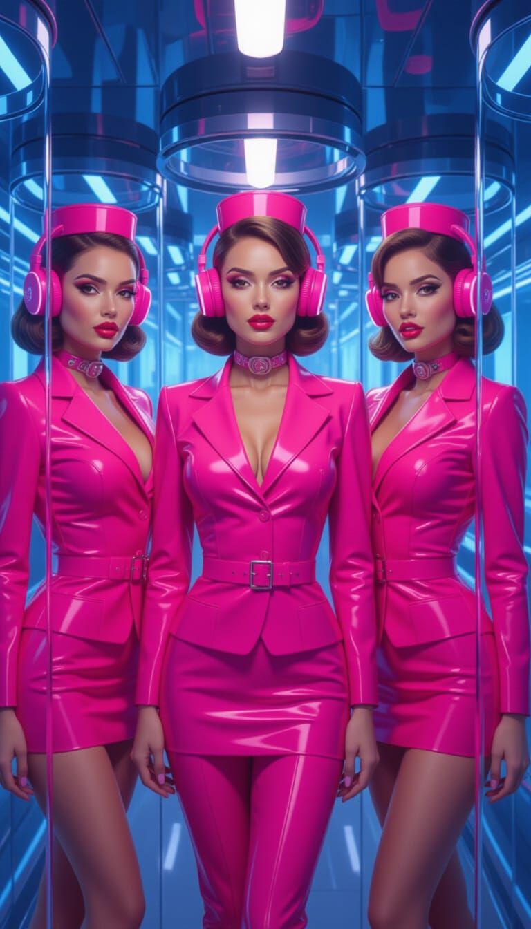 Futuristic Air Hostesses in Cylinders, Syd Mead Style