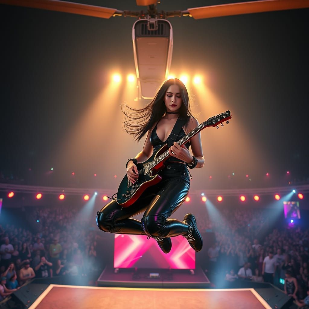 Musician Jumps From Helicopter With Guitar to Concert Stage