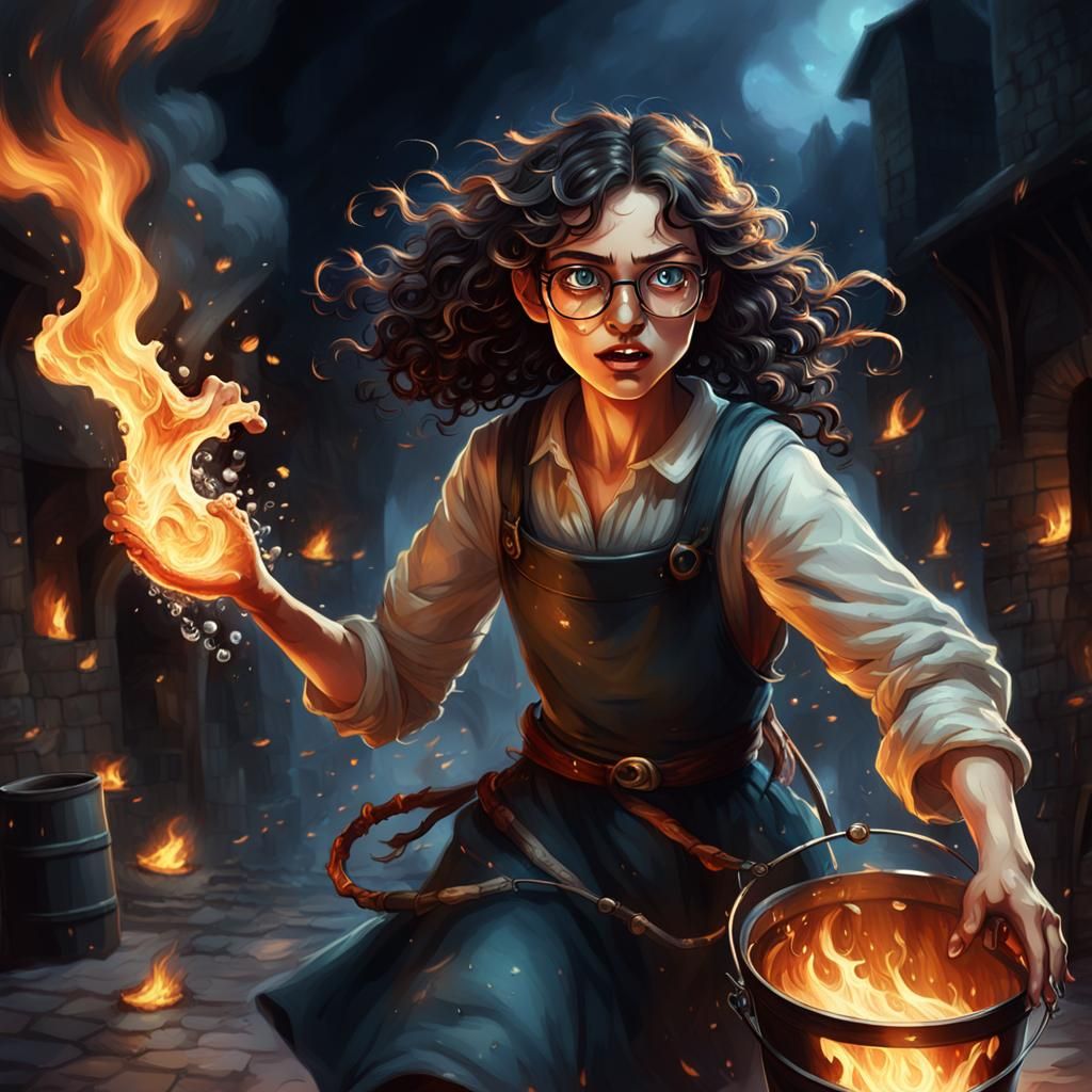 Girl Versus Fire Spirit in Burning Lab