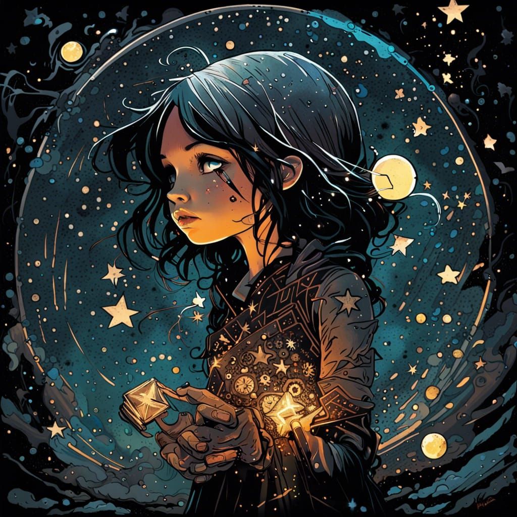 Girl Holding Star in Detailed Digital Art