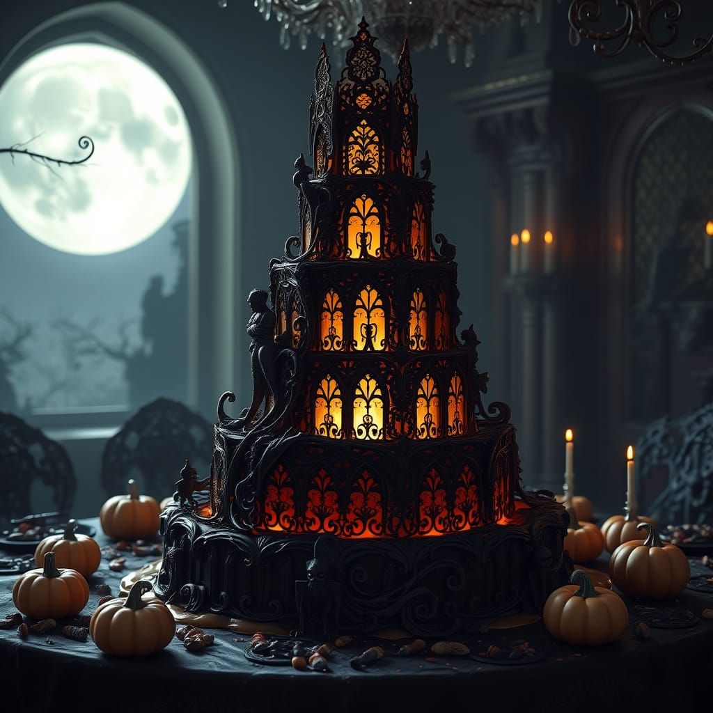 Gothic Chocolate Cake with Hard Candy Filigree
