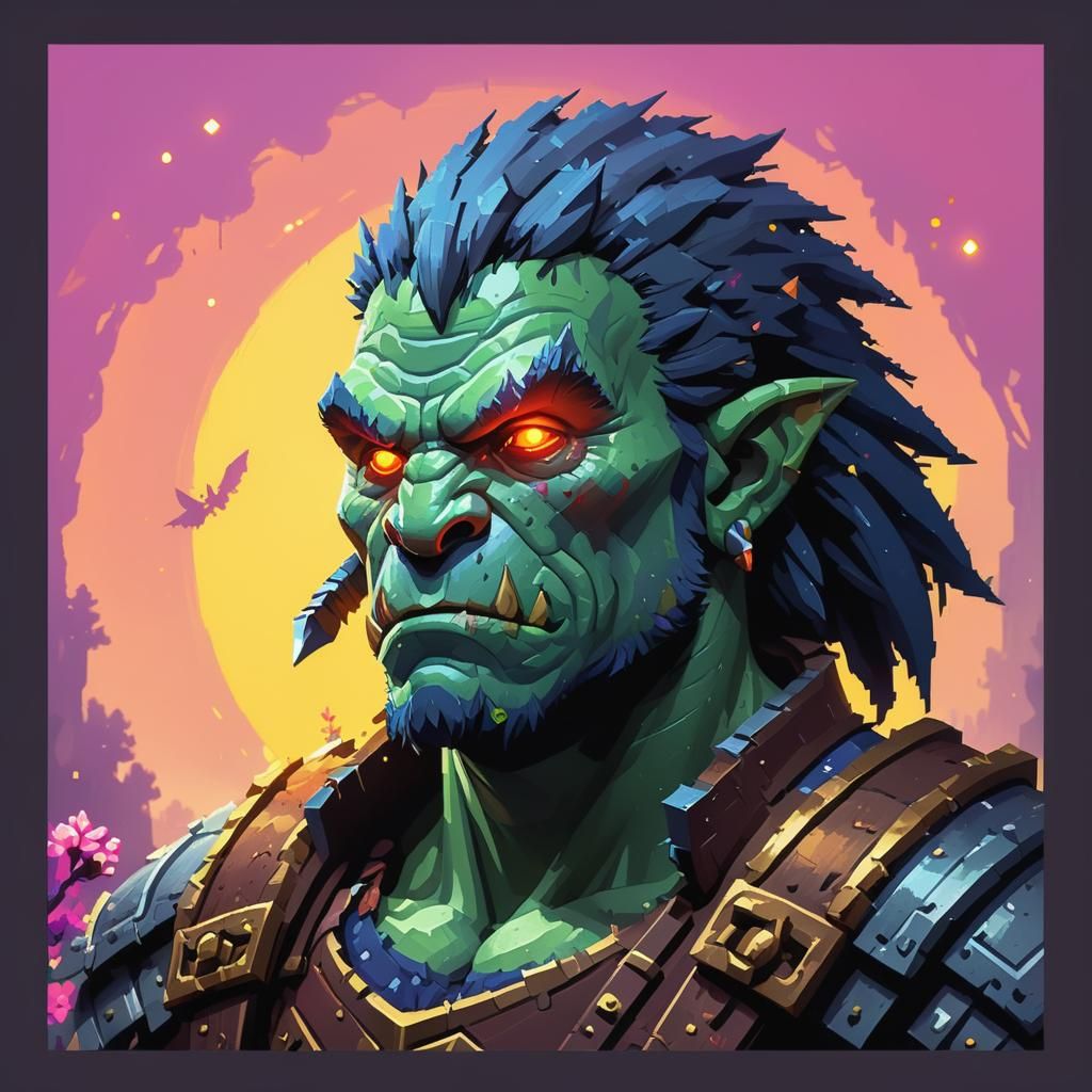 Orc Warrior in Mystical Forest: Pixel Art