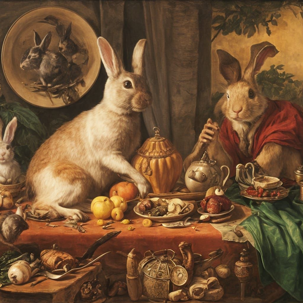 Rabbit Contemplates Tea in Animated Style