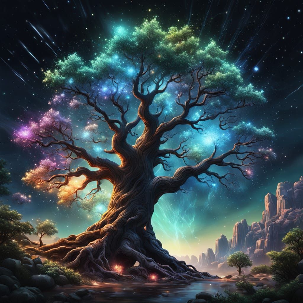 Glowing Tree Under Celestial Canvas