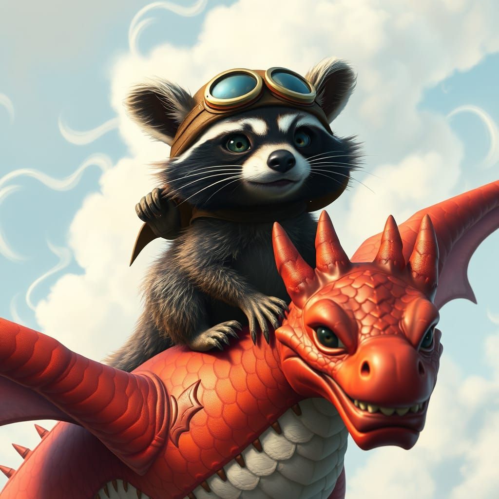 Majestic Raccoon Dragon in Vibrant Fantasy Style
