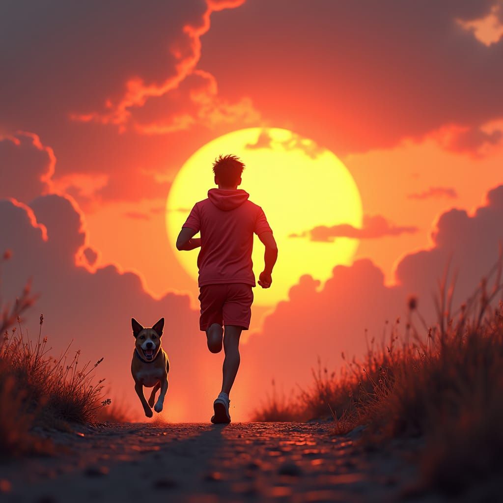 Energetic Sunset Run: Fantasy Concept Art