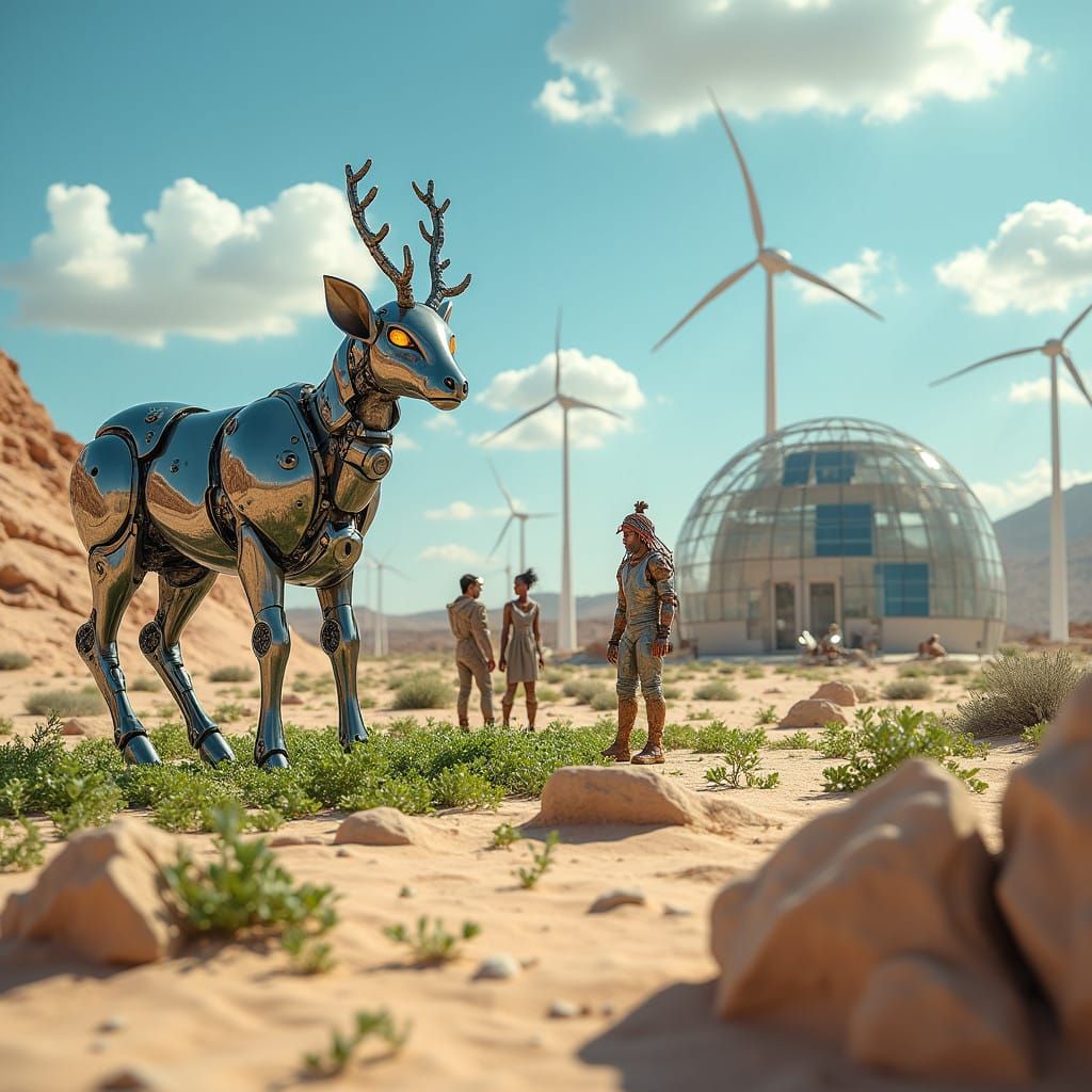 Eco-Futuristic Desert Oasis in Cyberpunk Style