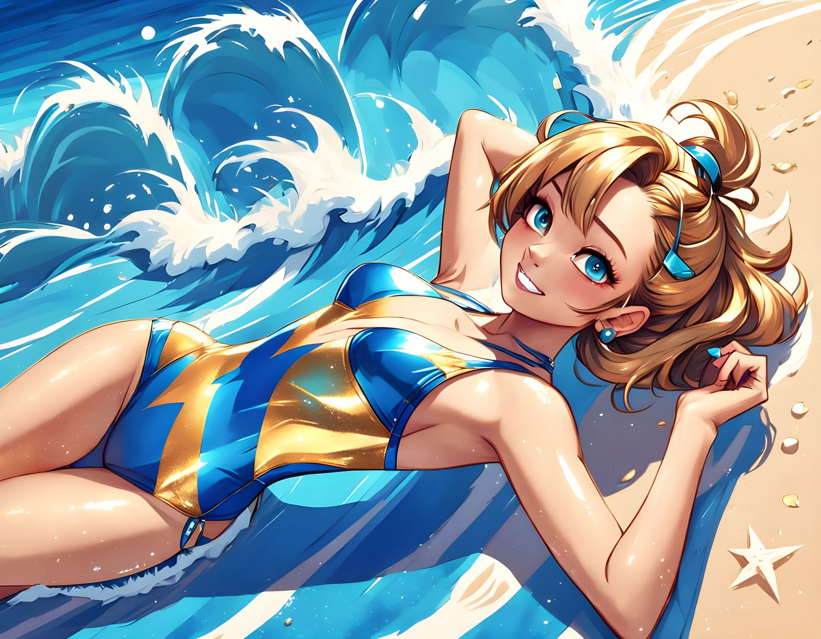 Anime Girl Smizes in a Sultry Beach Pose
