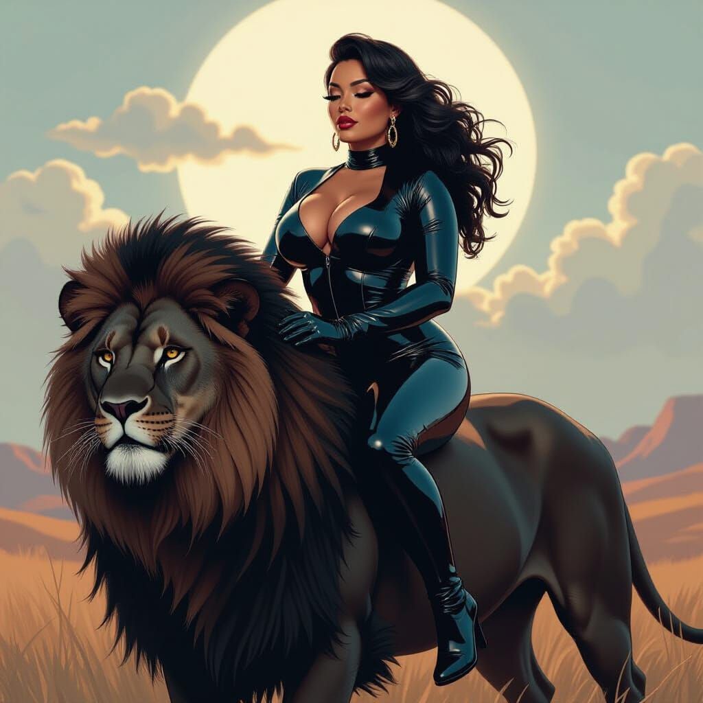 Dominican Woman on Lion in Surrealist Style