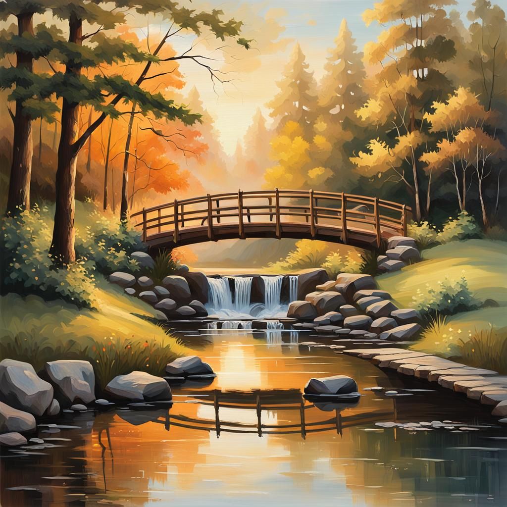 Peaceful Woodland Scene in Oil Painting Style