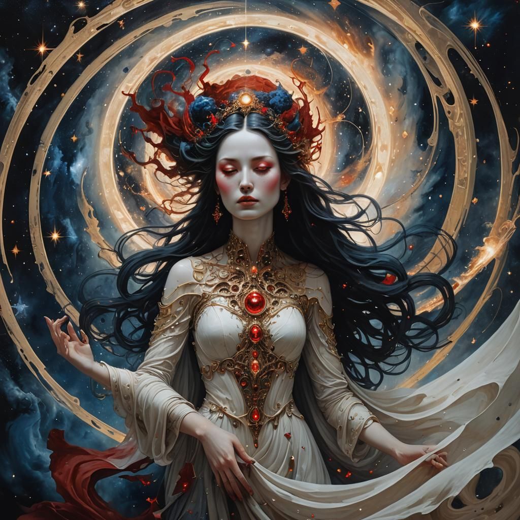 Ethereal Celestial Maiden in Cosmic Dreamscape