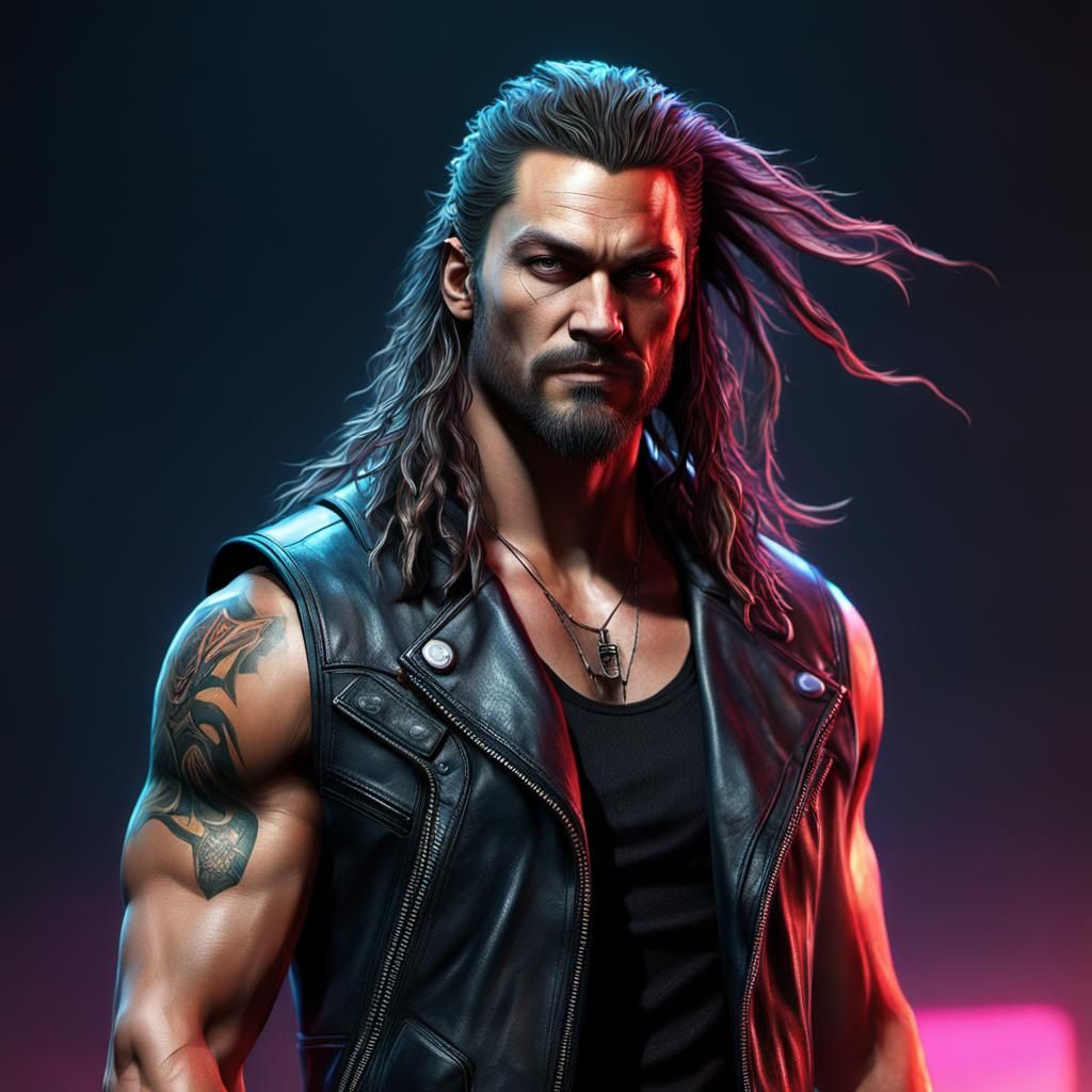 Cyberpunk Jason Momoa Style 3D Rendering