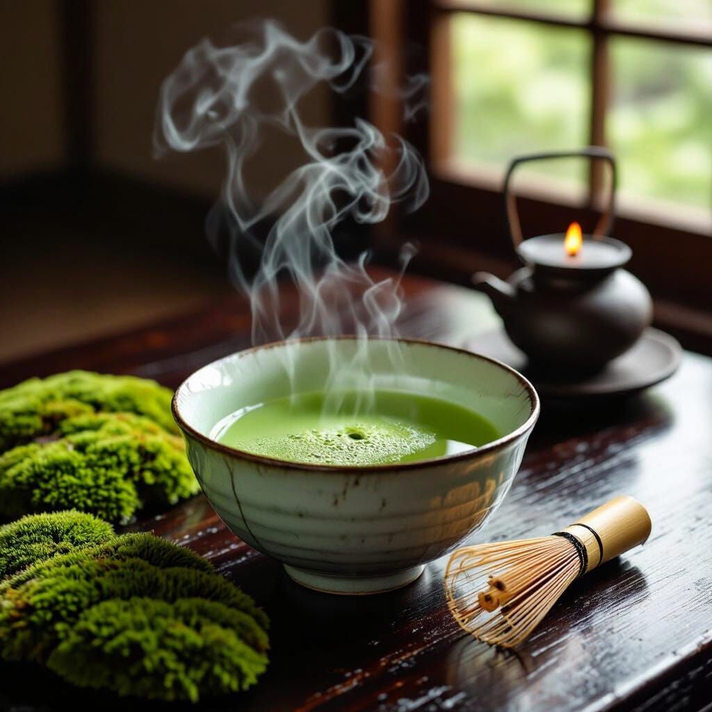 Serene Matcha Tea Ceremony in Ukiyo-e Style
