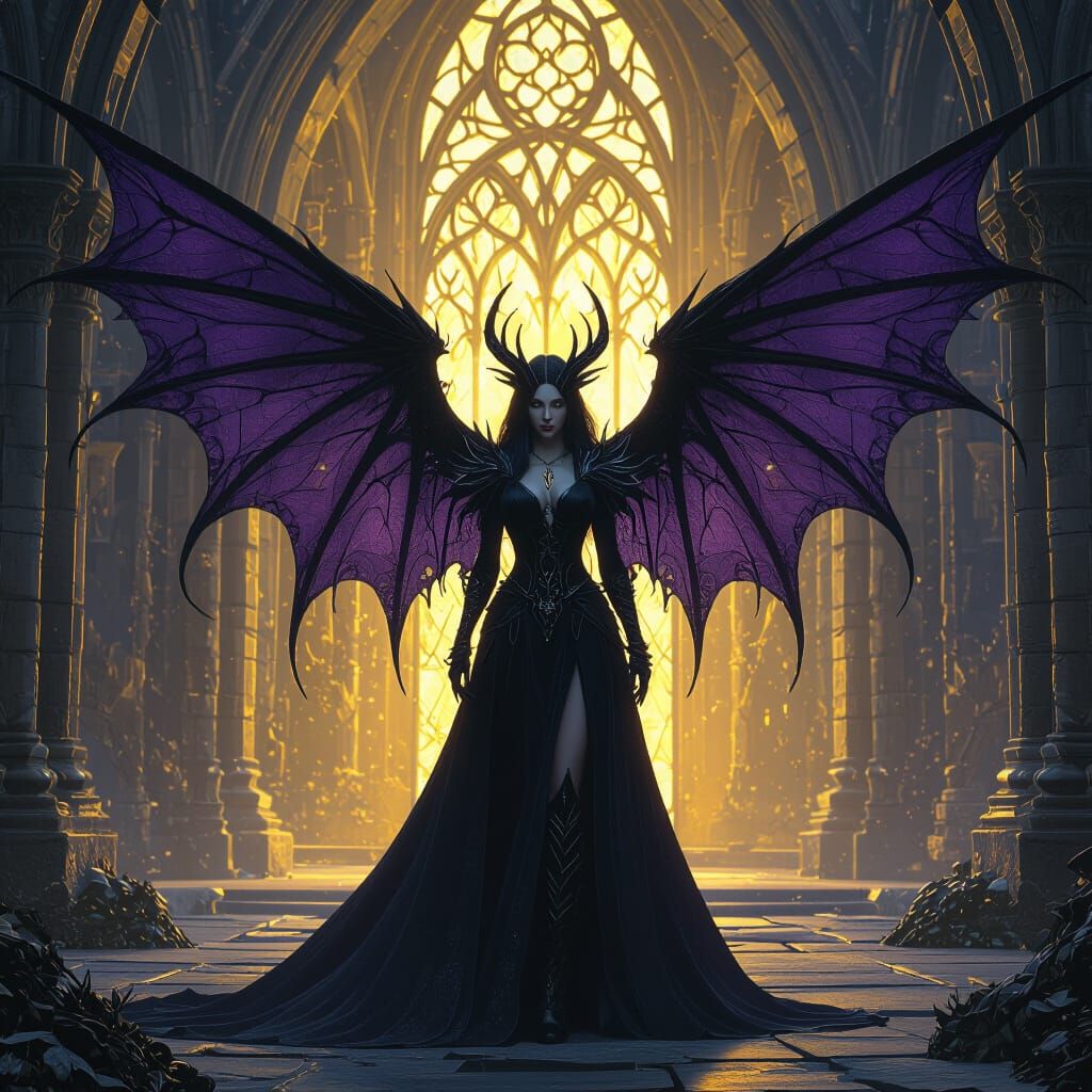 Dark Fae Witch in Sinister Castle with Sinister Wings