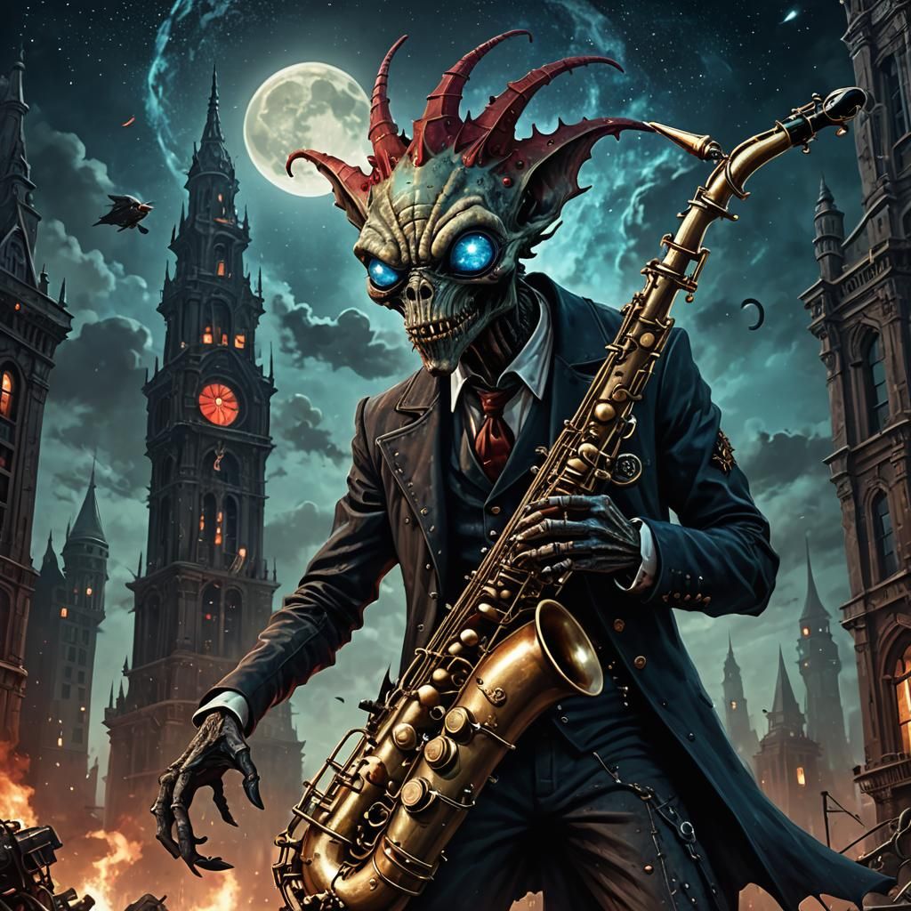 Monster Alien Plays Jazz in Post-Apocalyptic Setting