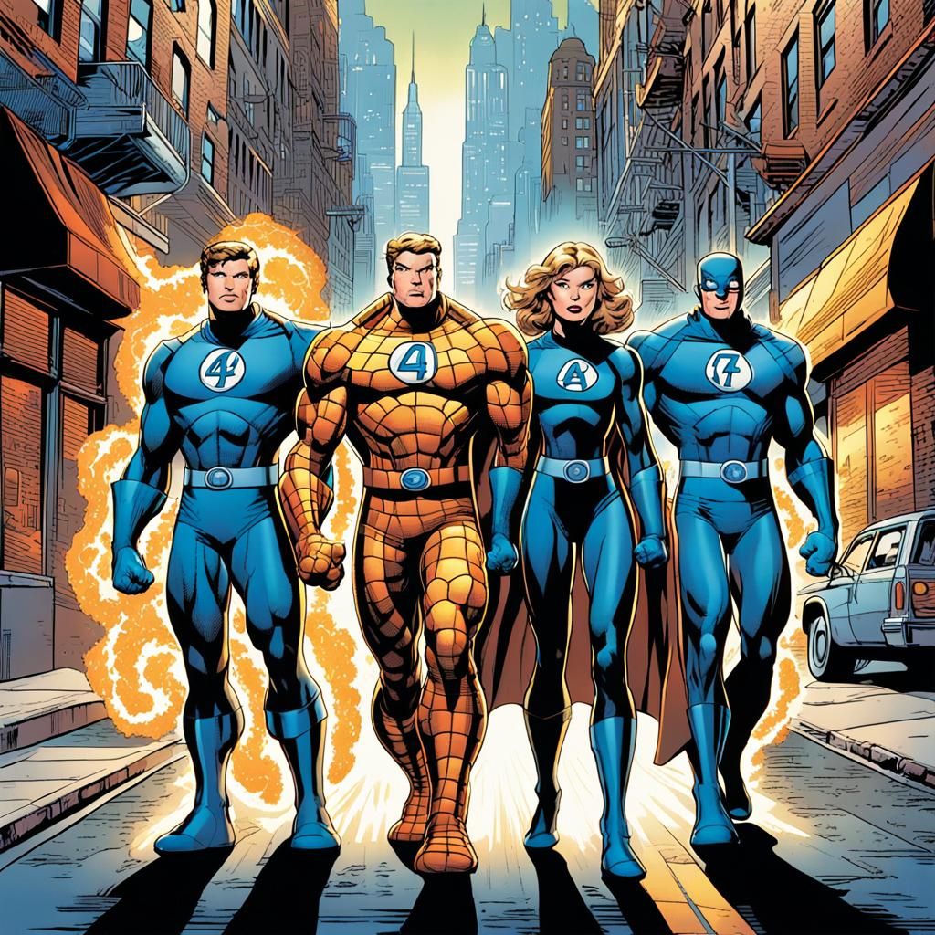 The Fantastic Four in 90s Comic Art Style