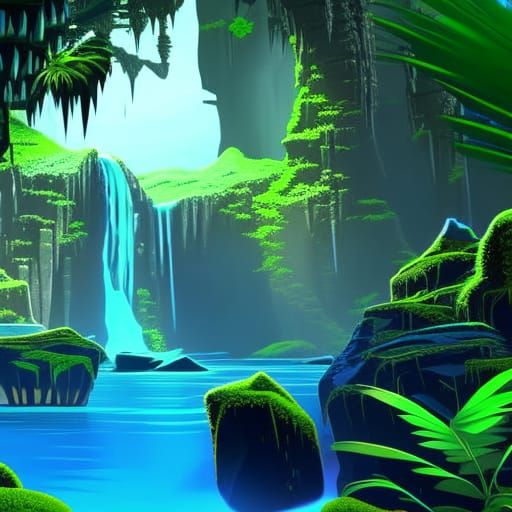Mystical Swamp Game Level with Tropical Ruins