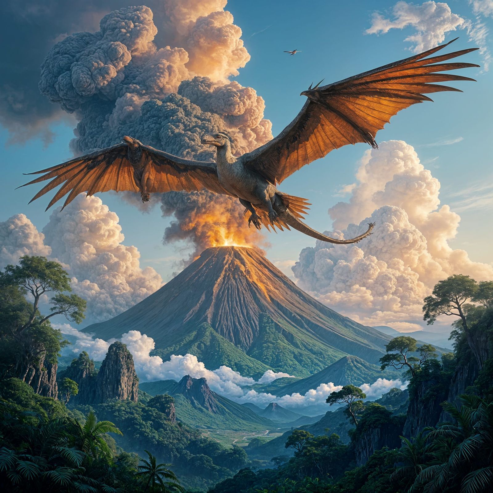 Giant Pterodactyl Flies Over Smoking Volcano in Prehistoric ...