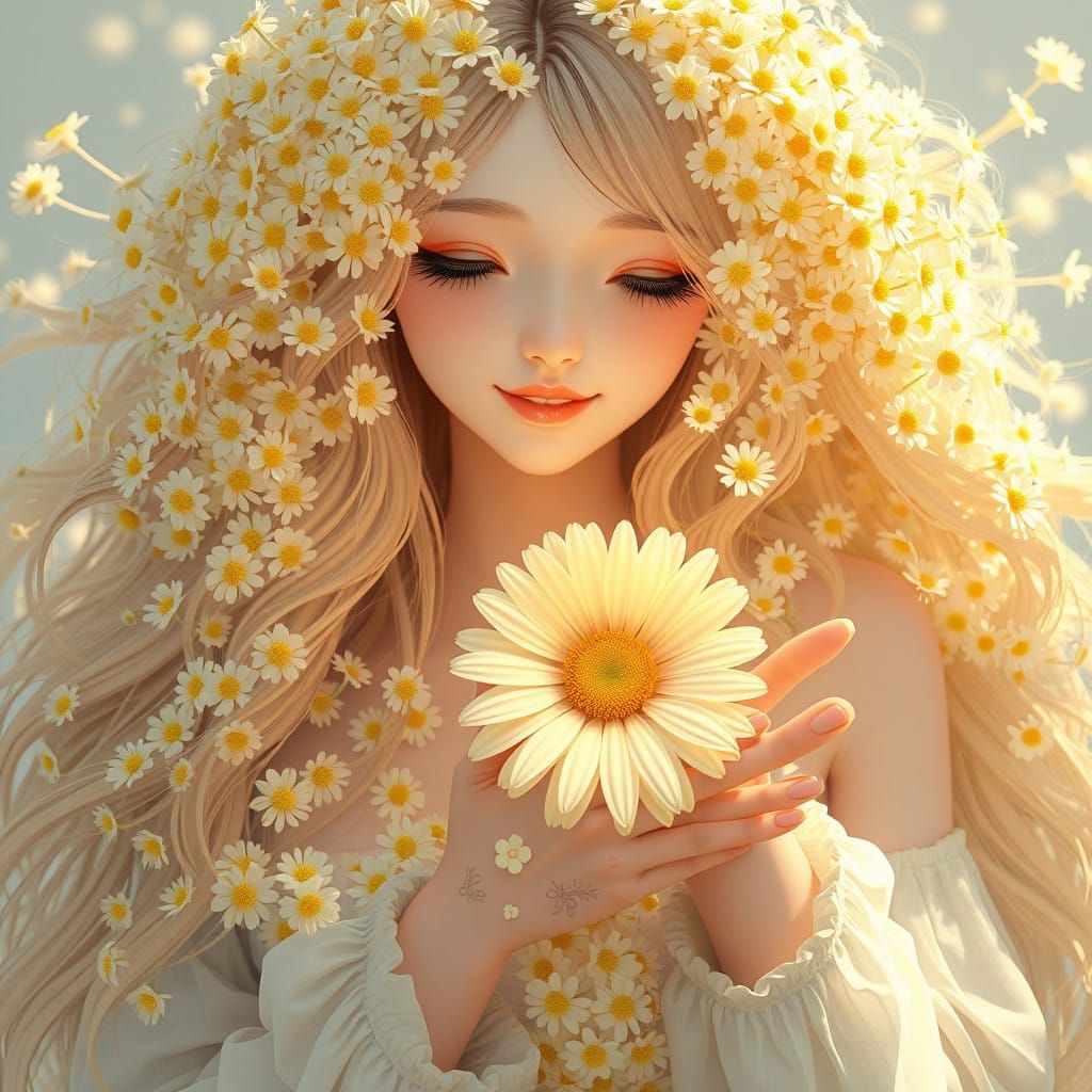 Enchanted Floral Goddess in Dreamy Anime Style