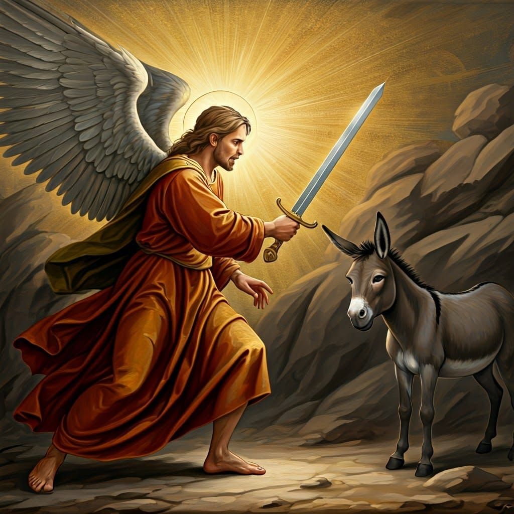 Seraphim Scare a Chatty Donkey with Fiery Sword