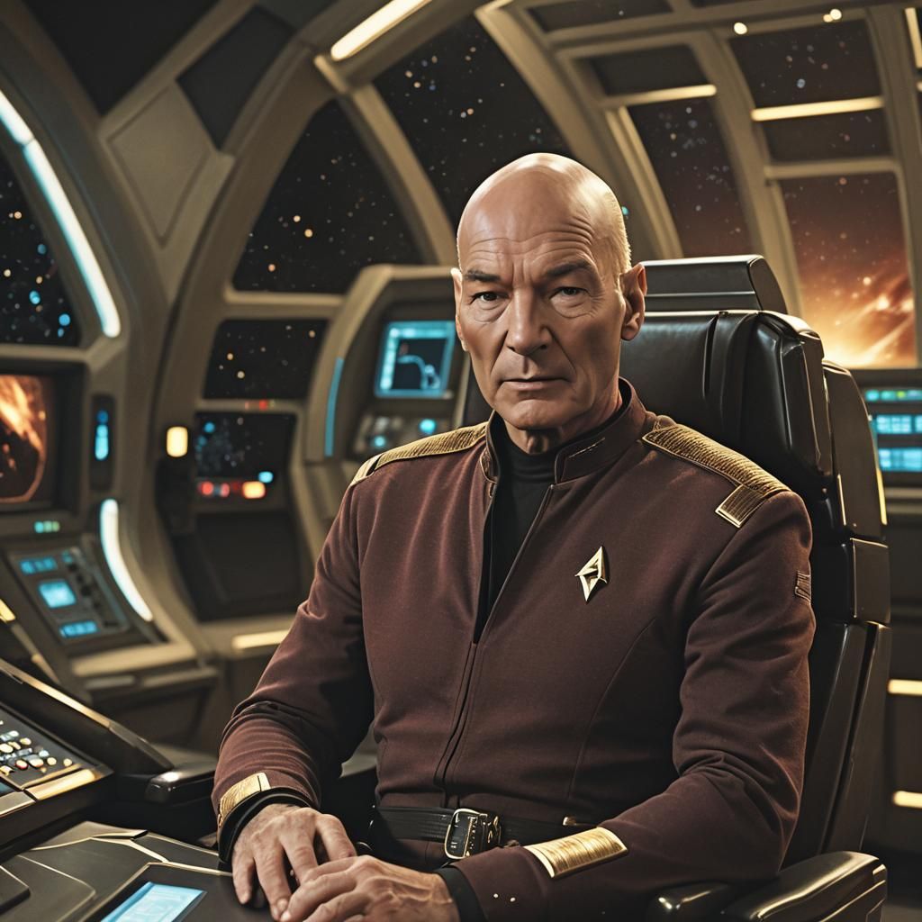 Captain Picard in Command Chair: Cinematic Digital Art