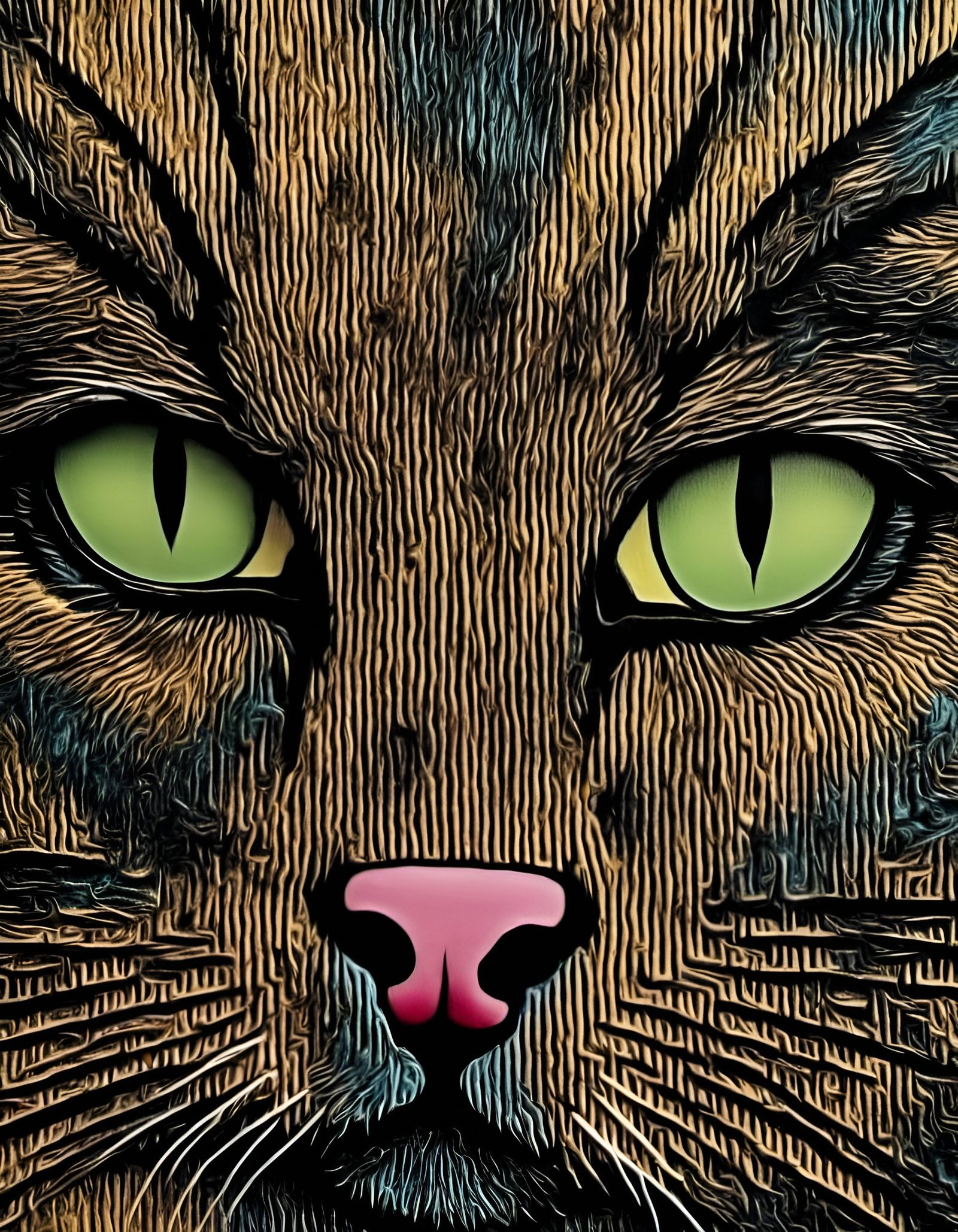 Close-Up of Cat Face in Dark Street