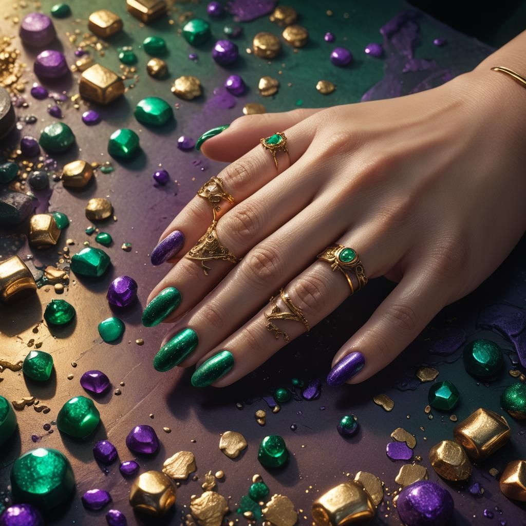 Emerald and Purple Nail Art Fantasy