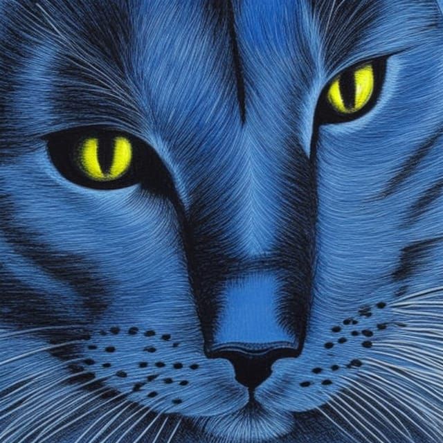 Eerie Crayon Cat with Piercing Eyes