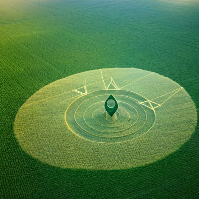 Aerial View of Geometric Crop Circle with Bokeh