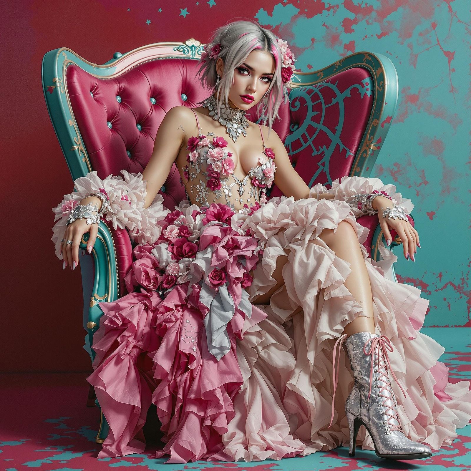 Surreal Pre-Raphaelite Goddess in Vibrant Oil Painting