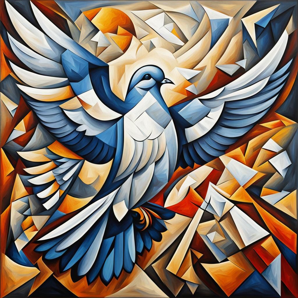 Cubist Dove Wings in Abstract Style