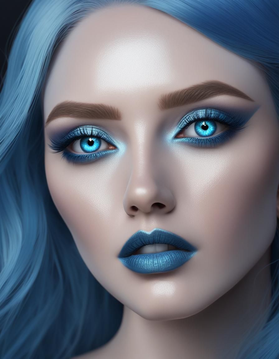 Ethereal beauty with long sapphire blue hair and blue eyes w...