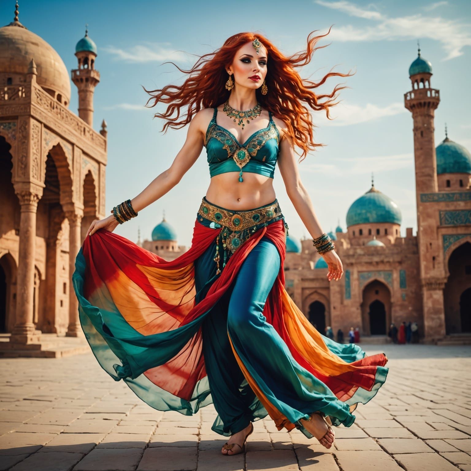 Belly Dancer in Ancient City, Waterpaint Style