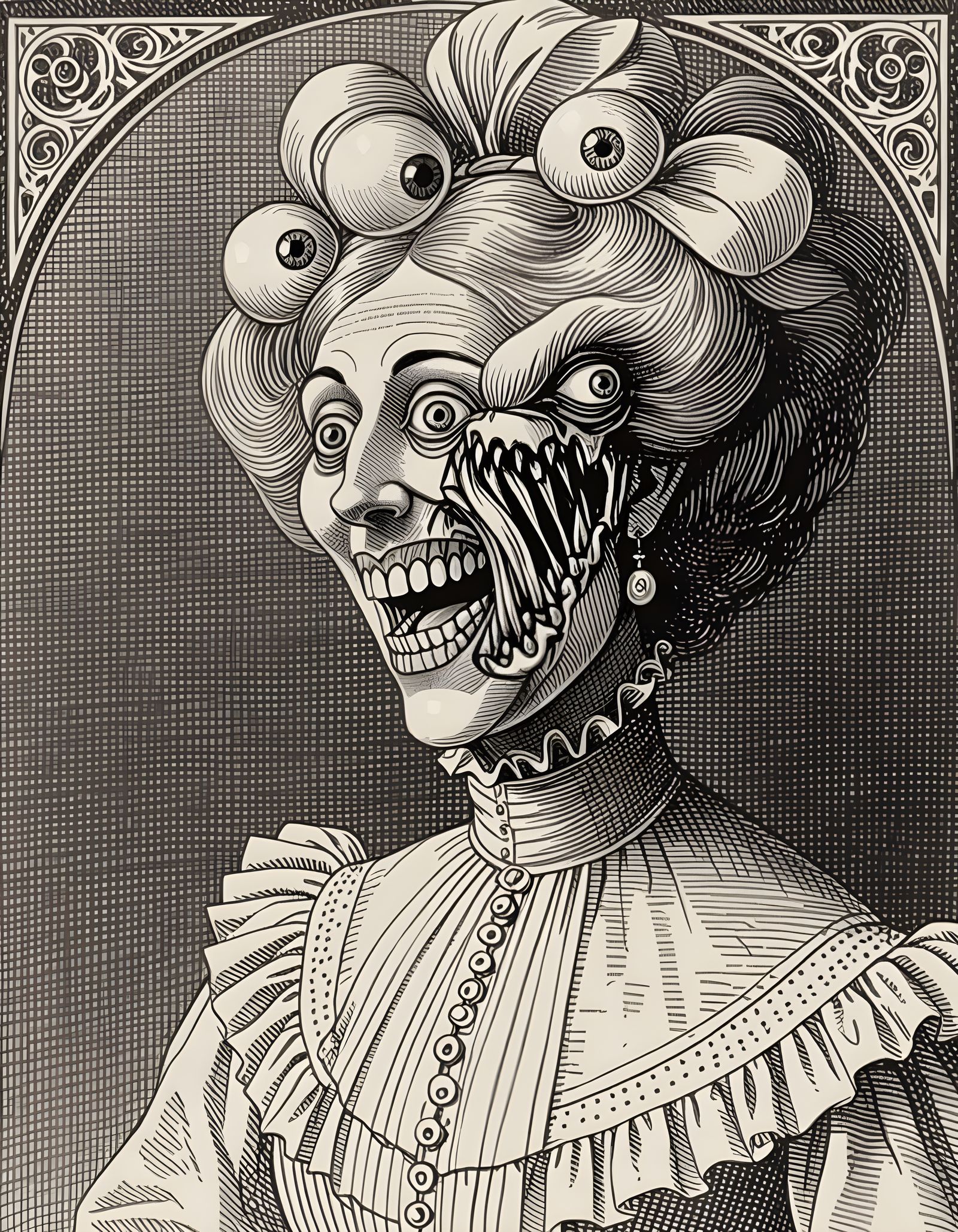 Terrifying Multi-Eyed Giantess in 19th Century Etching