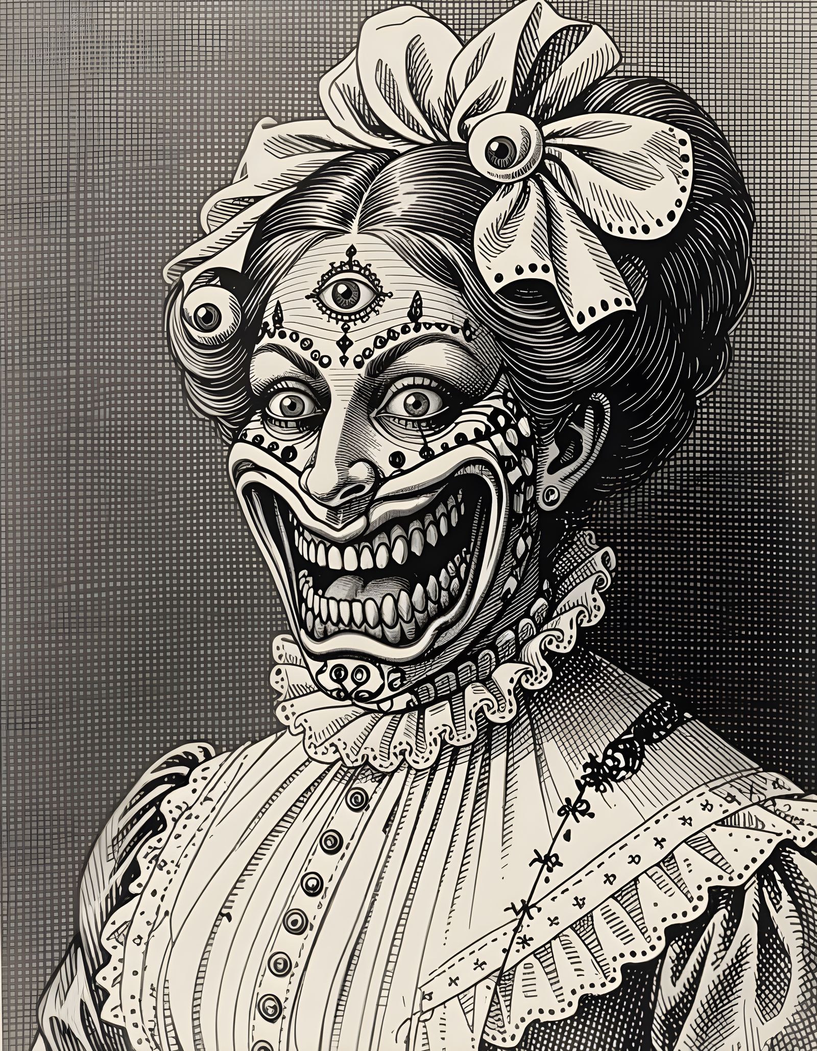 Eyeball Hat Fashion Show in 19th Century Etching Style