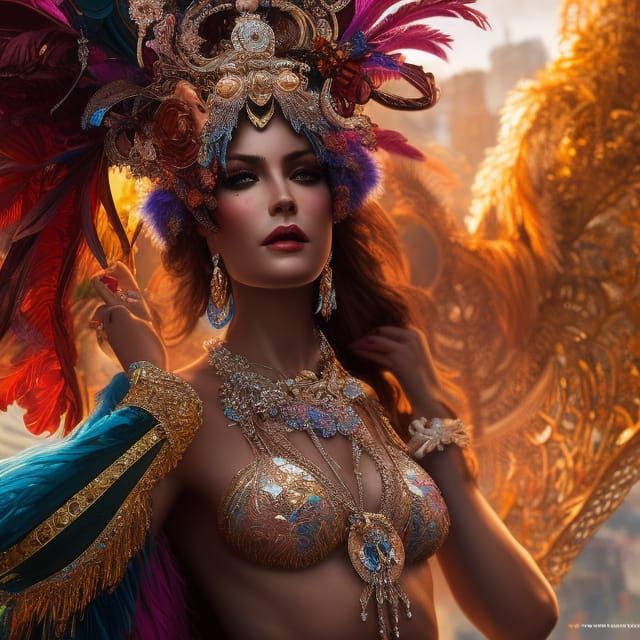 Rio Carnival Woman: Intricate Hyperdetailed Concept Art