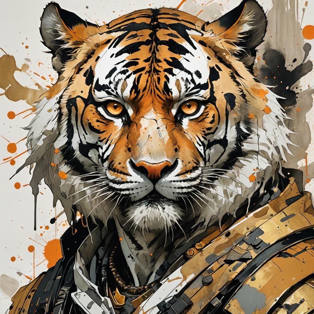 Anthropomorphic Tiger Warrior Portrait in Fantasy Style