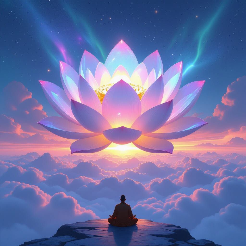 Crystalline Lotus Blooms Above Cloud Ocean