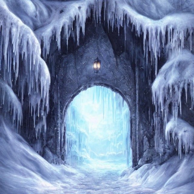 Magical Archway Gate in Icy Cave, Fantasy Art