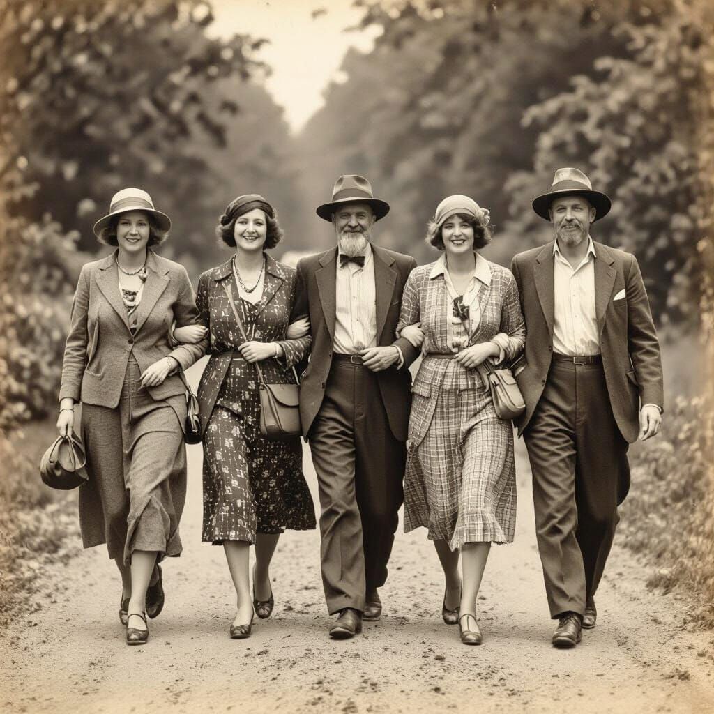 Sepia Tone 1920s Walking Group
