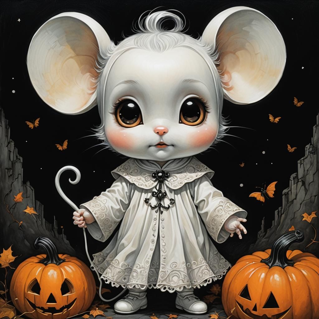 Chibi Sheet Ghost Mouse Portrait in Film Noir Style