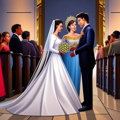 Joyful Church Wedding in Hyperrealistic Splash Art