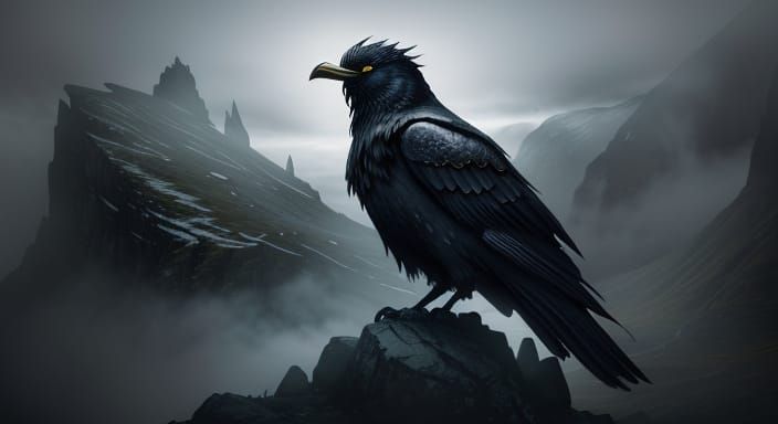 Odin Surrounded by Ravens in Norse Mythology Concept Art