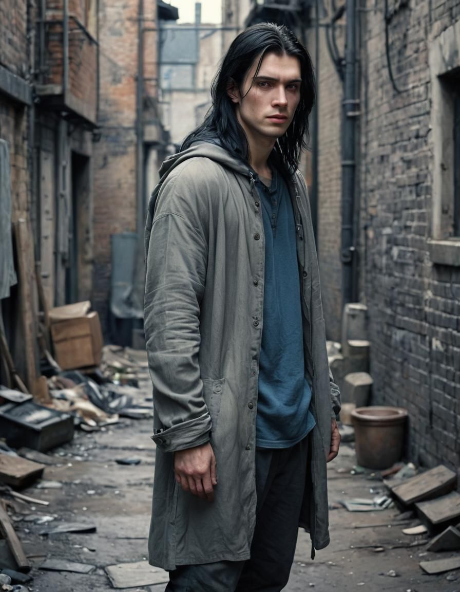 Young Man in City Slum: Cinematic Realism