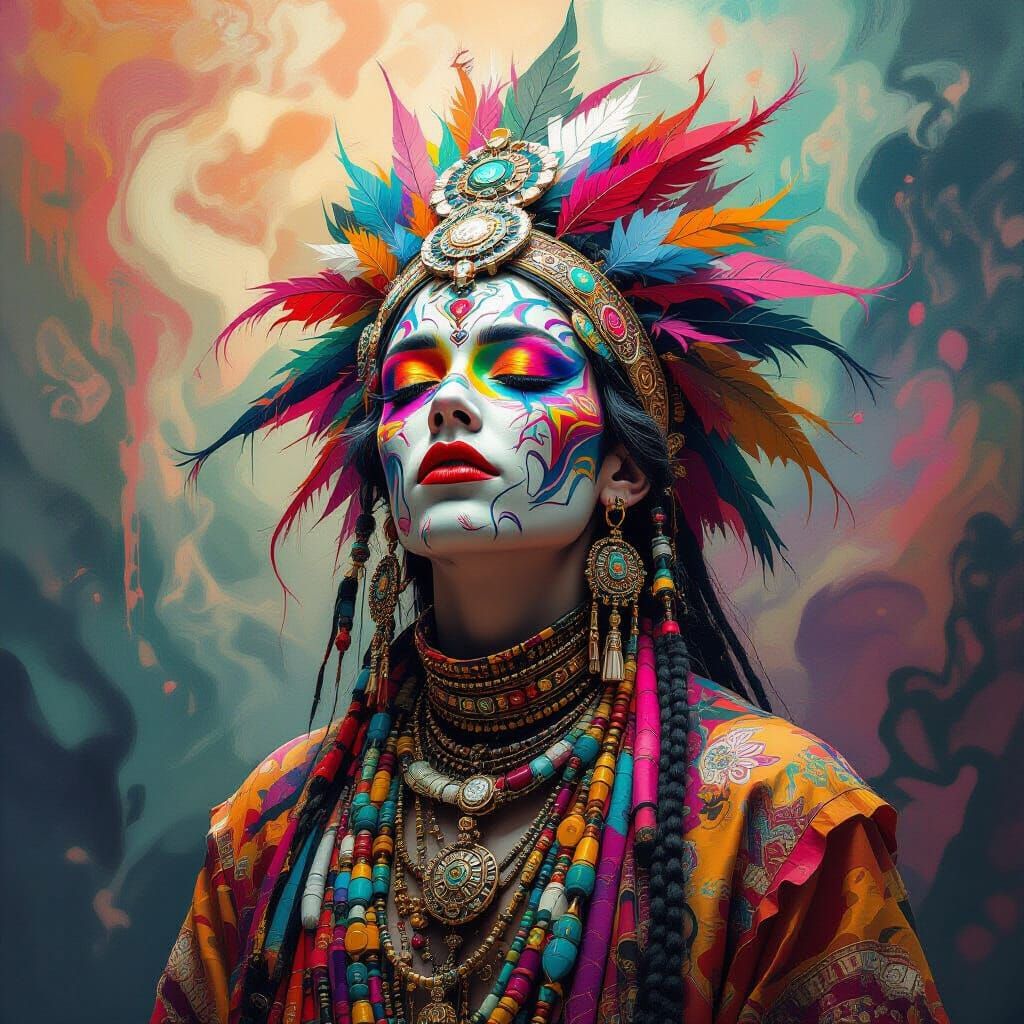 Psychedelic Festival Portrait in Digital Painting Style