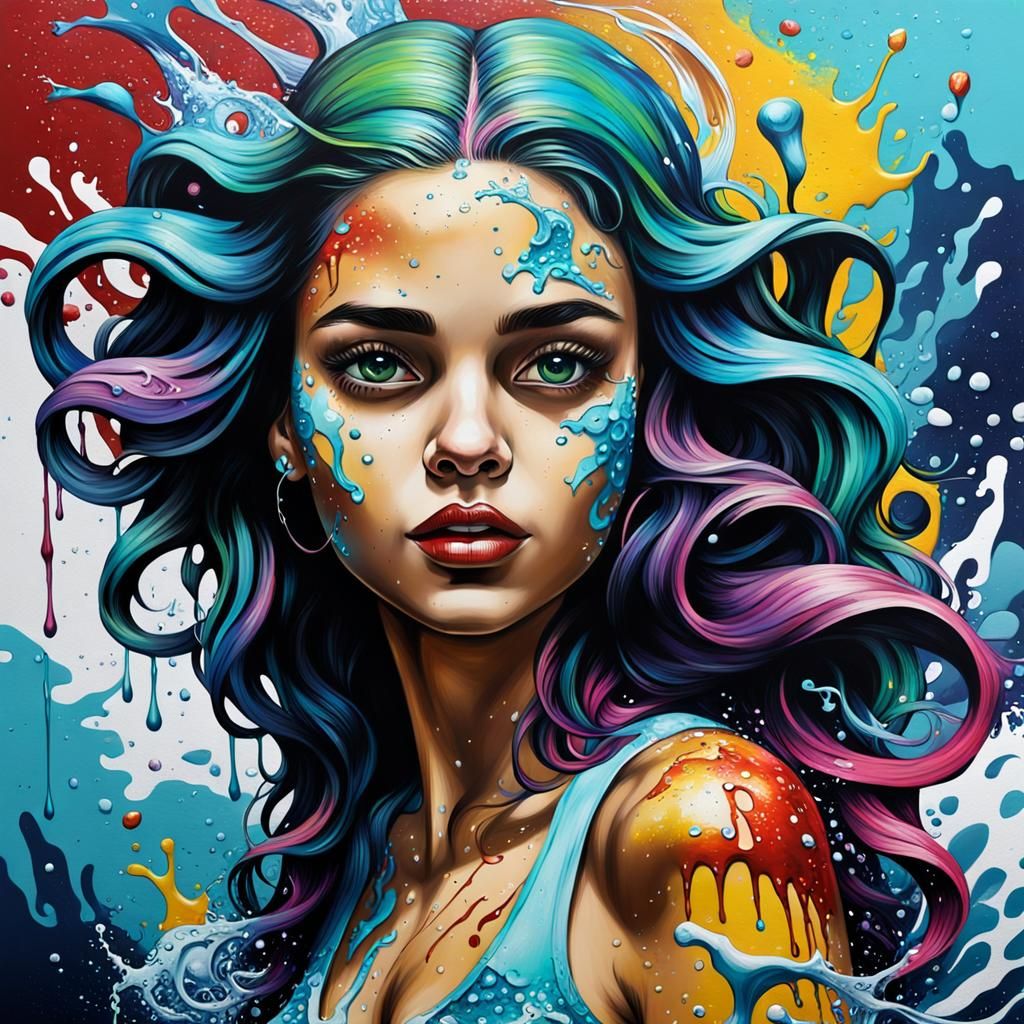 Hyperrealistic Crazed Mermaid in Vivid Acrylic Oil Painting