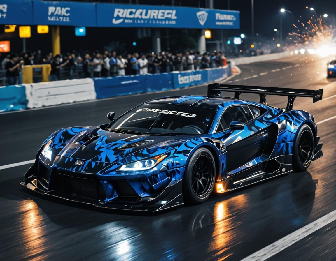 Blue Supercar Street Racing Concept Art